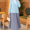 Lace-Pattern V-Neck Knit Cardigan Baby Blue - Image 2