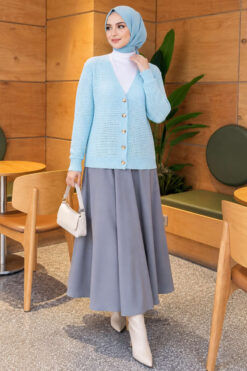 Alternative view of Lace-Pattern V-Neck Knit Cardigan Baby Blue