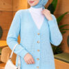 Lace-Pattern V-Neck Knit Cardigan Baby Blue - Image 3