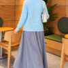 Lace-Pattern V-Neck Knit Cardigan Baby Blue - Image 4