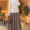 Lace-Pattern V-Neck Knit Cardigan Beige - Image 2