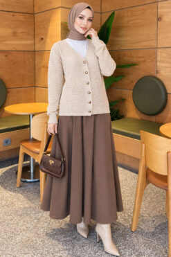 Alternative view of Lace-Pattern V-Neck Knit Cardigan Beige