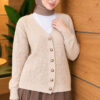 Lace-Pattern V-Neck Knit Cardigan Beige - Image 3