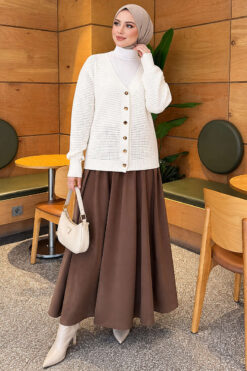Alternative view of Lace-Pattern V-Neck Knit Cardigan White