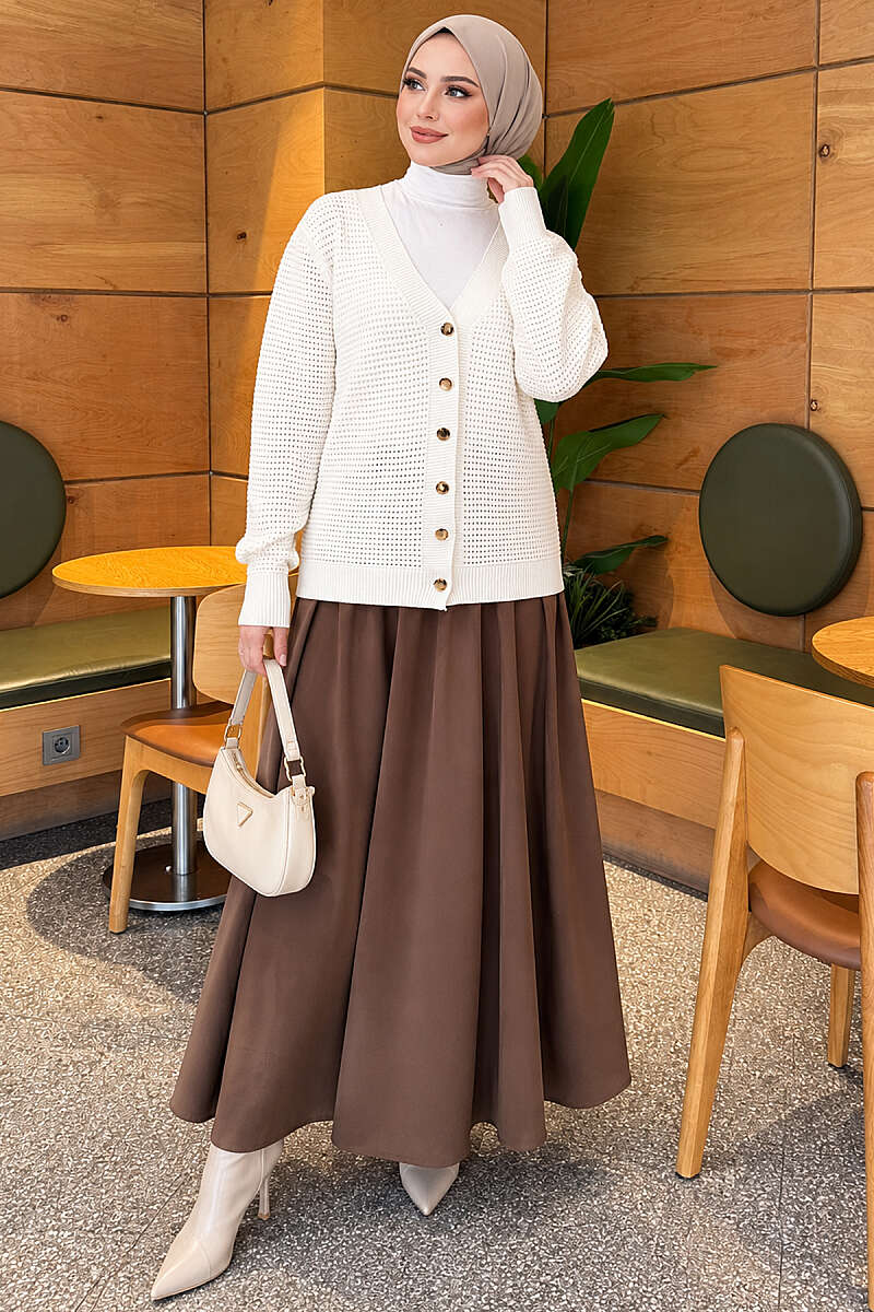 Lace-Pattern V-Neck Knit Cardigan White - Image 2