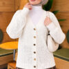 Lace-Pattern V-Neck Knit Cardigan White - Image 3