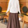 Lace-Pattern V-Neck Knit Cardigan White - Image 4