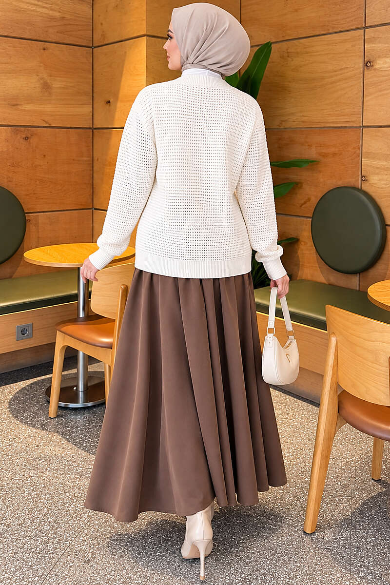Lace-Pattern V-Neck Knit Cardigan White - Image 4