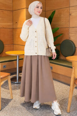 Alternative view of Lace-Pattern V-Neck Knit Cardigan Ecru