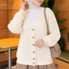 Lace-Pattern V-Neck Knit Cardigan Ecru - Afbeelding 4