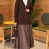 Lace-Pattern V-Neck Knit Cardigan Brown - Image 2