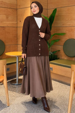 Alternative view of Lace-Pattern V-Neck Knit Cardigan Brown