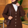Lace-Pattern V-Neck Knit Cardigan Brown - Image 3