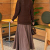 Lace-Pattern V-Neck Knit Cardigan Brown - Image 4