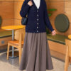 Lace-Pattern V-Neck Knit Cardigan Navy Blue - Image 2