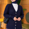Lace-Pattern V-Neck Knit Cardigan Navy Blue - Image 3