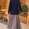 Lace-Pattern V-Neck Knit Cardigan Navy Blue - Image 4