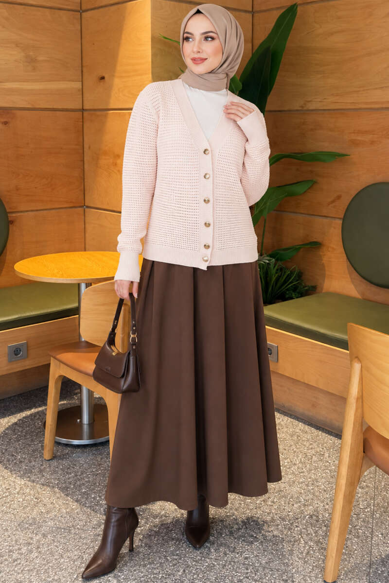 Lace-Pattern V-Neck Knit Cardigan Pink - Image 2