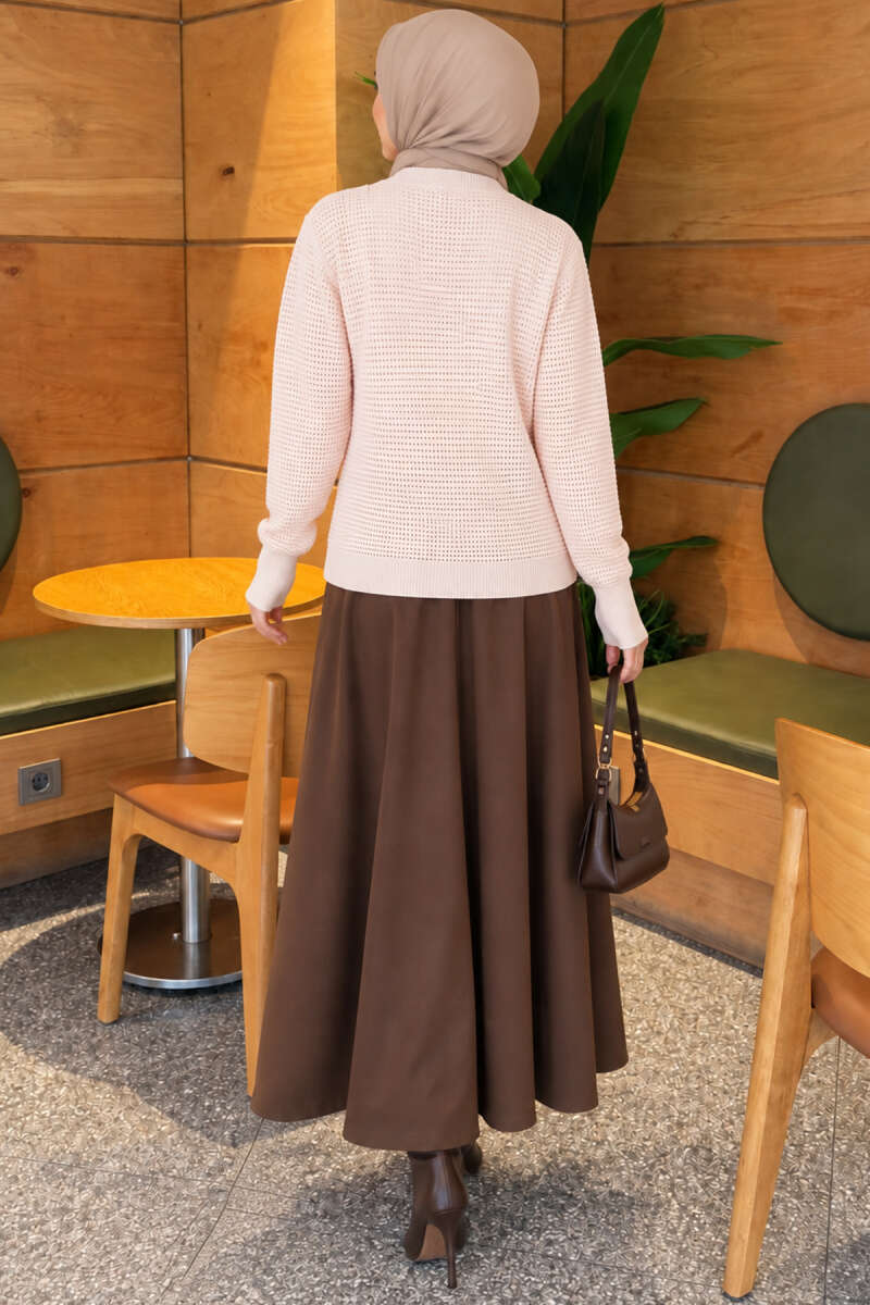 Lace-Pattern V-Neck Knit Cardigan Pink - Image 4