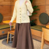 Lace-Pattern V-Neck Knit Cardigan Yellow - Image 2