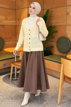 Alternative view of Lace-Pattern V-Neck Knit Cardigan Yellow
