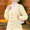 Lace-Pattern V-Neck Knit Cardigan Yellow - Image 3