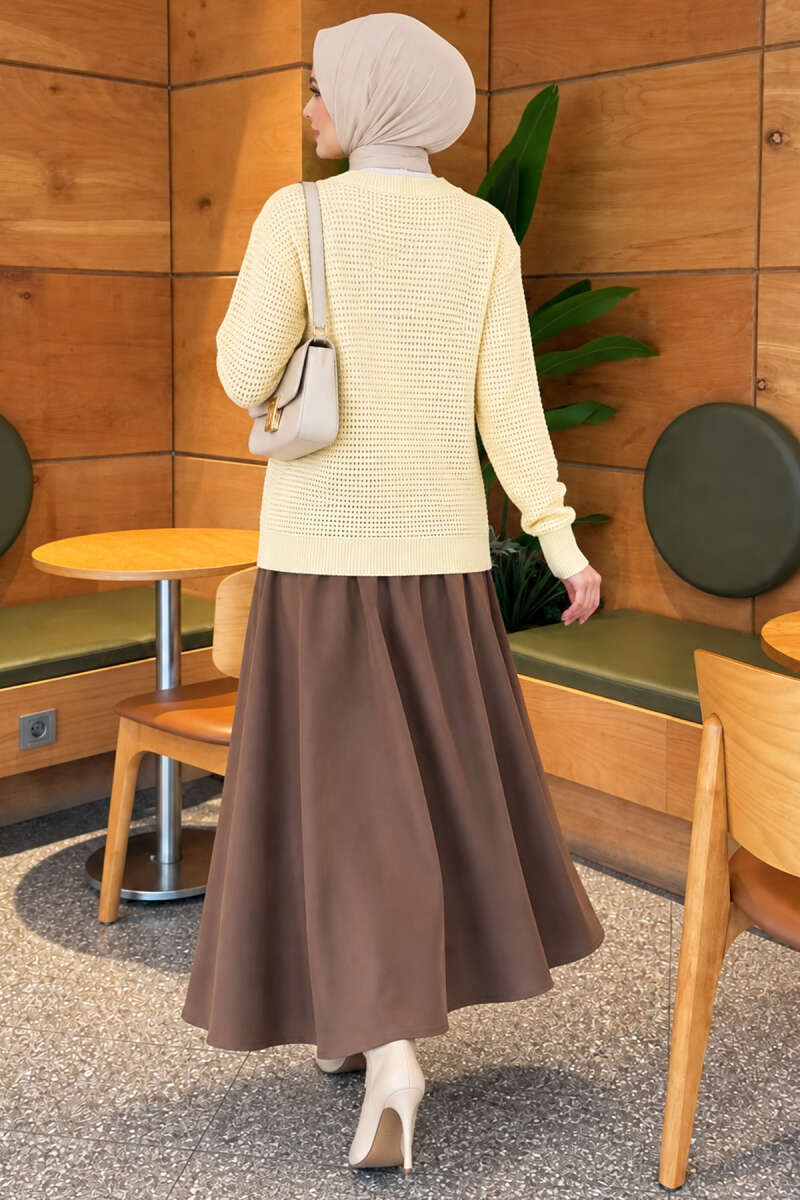 Lace-Pattern V-Neck Knit Cardigan Yellow - Image 4