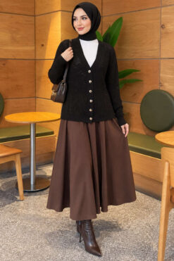 Alternative view of Lace-Pattern V-Neck Knit Cardigan Black
