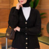 Lace-Pattern V-Neck Knit Cardigan Black - Image 3