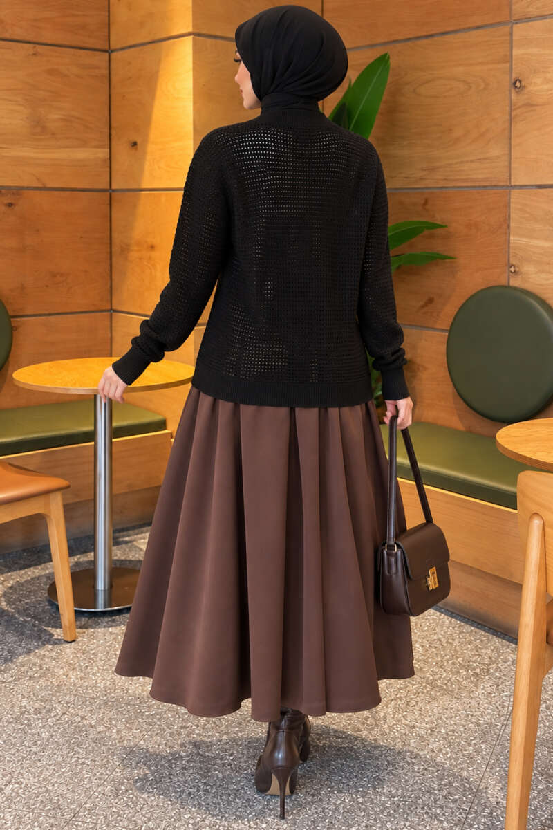 Lace-Pattern V-Neck Knit Cardigan Black - Image 4