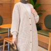 Lace-Pattern V-Neck Knit Cardigan Beige - Image 5