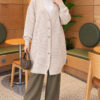 Lace-Patterned V-Neck Long Knit Cardigan Beige - Image 3