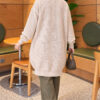 Lace-Patterned V-Neck Long Knit Cardigan Beige - Image 4