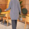 Lace-Patterned V-Neck Long Knit Cardigan Grey - Image 4