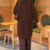 Lace-Patterned V-Neck Long Knit Cardigan Brown - Image 4
