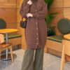 Lace-Patterned V-Neck Long Knit Cardigan Latte - Image 2