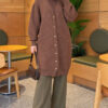 Lace-Patterned V-Neck Long Knit Cardigan Latte - Image 3