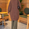 Lace-Patterned V-Neck Long Knit Cardigan Latte - Image 4