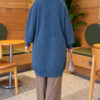 Lace-Patterned V-Neck Long Knit Cardigan Blue - Image 4