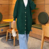 Lace-Patterned V-Neck Long Knit Cardigan Nefti - immagine 2