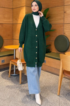 Alternative view of Lace-Patterned V-Neck Long Knit Cardigan Nefti