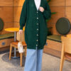 Lace-Patterned V-Neck Long Knit Cardigan Nefti - immagine 3
