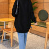 Lace-Patterned V-Neck Long Knit Cardigan Black - Image 4