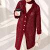 Textured Button-Detail Knit Cardigan Burgundy – Image 2