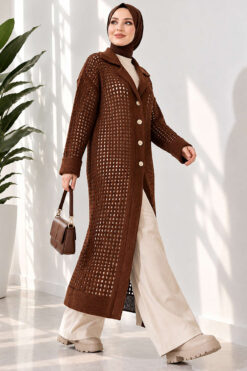 Alternative view of Textured Button-Detail Knit Cardigan Brown