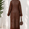 Textured Button-Detail Knit Cardigan Brown – Image 4