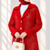 Textured Button-Detail Knit Cardigan Red – Image 3