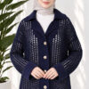 Textured Button-Detail Knit Cardigan Navy Blue - immagine 2