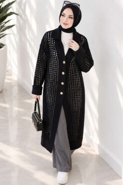 Alternative view of Textured Button-Detail Knit Cardigan Black
