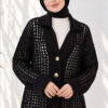 Textured Button-Detail Knit Cardigan Black – Image 3